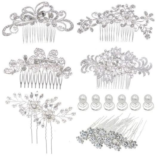 inSowni 32 Pack Silver Wedding Hair Side Combs+U-shaped & Twist Bridal Hair Pins Pieces Accessories Rhinestone Pearls for Women Girls Brides Bridesmaids