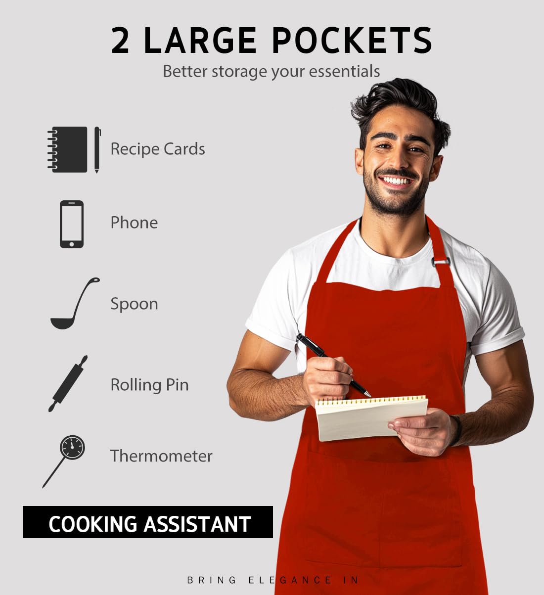 Syntus 2 Pack Adjustable Bib Apron Waterdrop Resistant with 2 Pockets Cooking Kitchen Aprons for BBQ Drawing, Women Men Chef, Red