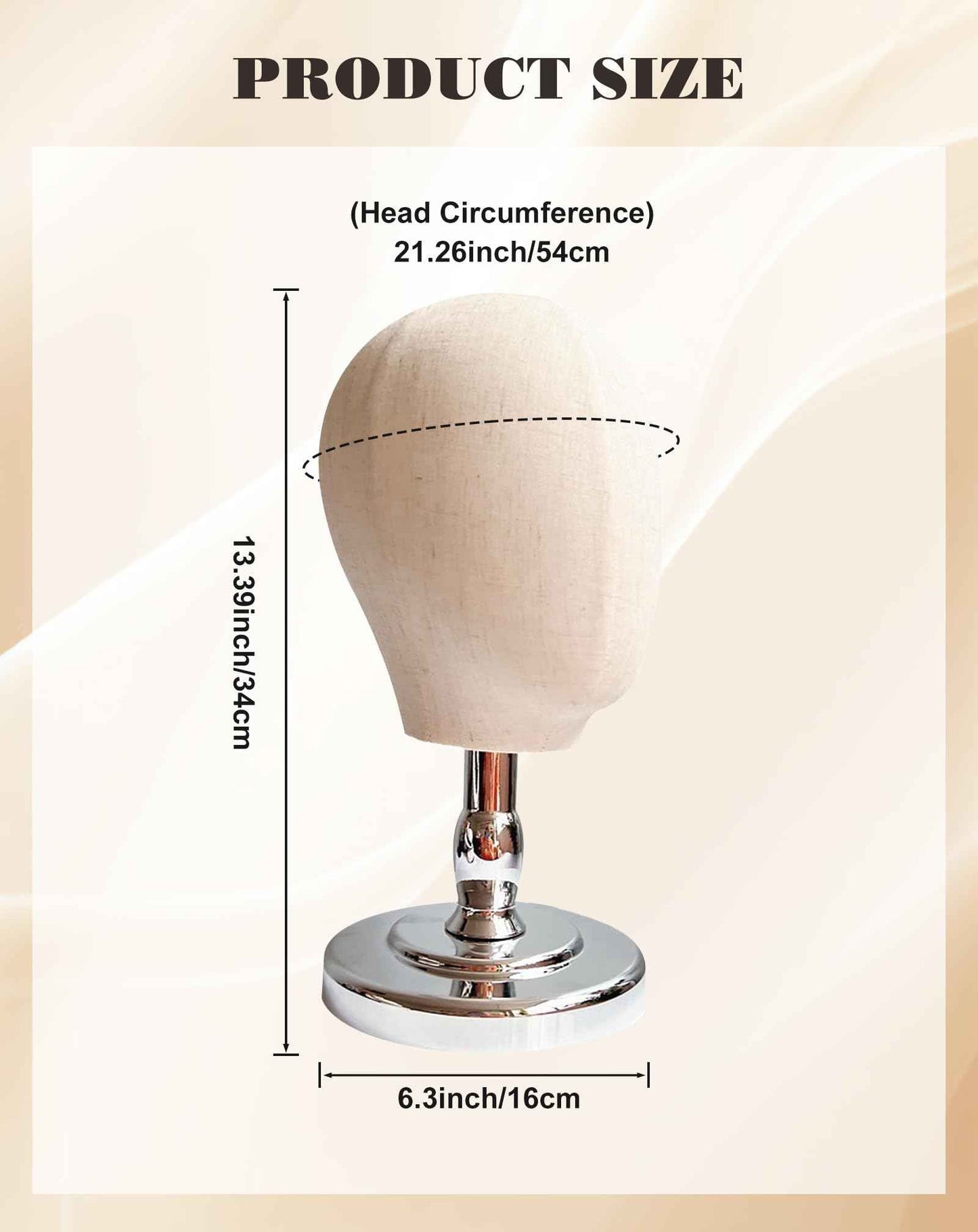 UnPinnable Wig Head Stand 21 Inch Mannequin Head Hat Stand Canvas Block Head Hat Mannequin Head Display Fabric Wig Holder Display Heads for Wigs, Hats, Caps, Headdress, Masks, Detachable Chrome Stand