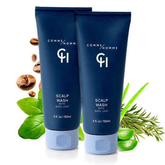 Comme Homme Hydrating Scalp Wash for Bald Men | Daily Face & Scalp Cleanser with Aloe, Basil, Tea Tree & Caffeine | Gently Cleanses, Soothes & Energizes | Pack of 2 (5 fl oz Each)