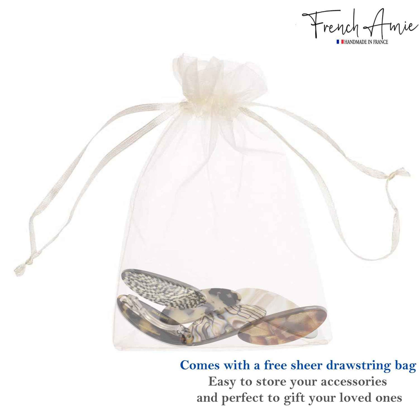 French Amie Oval Mini Silver Grey Opera Tokyo White Tokyo Amber Brown Ivory Set of 6 Onyx Handmade Celluloid Hair Clip Barrette for Girls (2.5 inch)