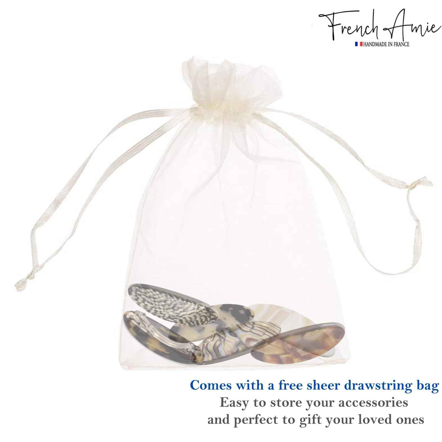 French Amie Oval Mini Silver Grey Opera Tokyo White Tokyo Amber Brown Ivory Set of 6 Onyx Handmade Celluloid Hair Clip Barrette for Girls (2.5 inch)