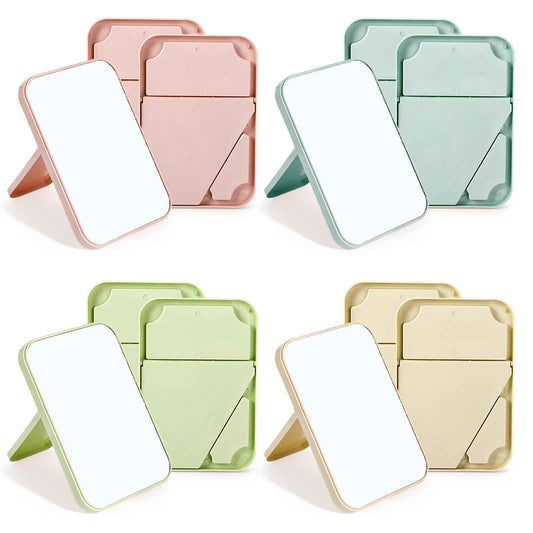 DEAYOU 12 Pack Desktop Makeup Mirror, 8" Vanity Table Mirror with Stand, 90°Adjustable Portable Folding Travel Mirror for Spa Party, Girl, Women, Beauty, 4 Color