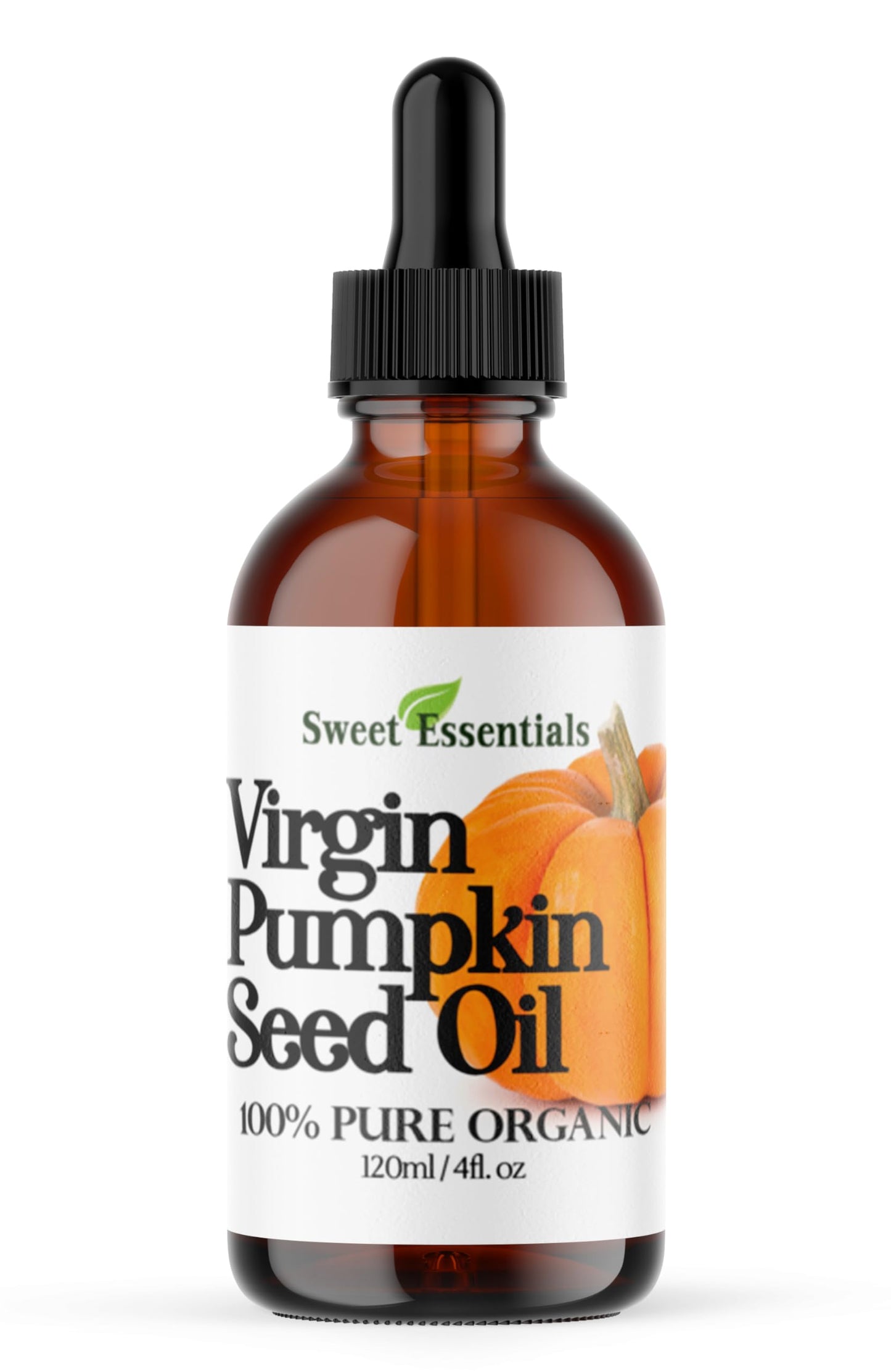 Sweet Essentials Organic Virgin Pumpkin Seed Oil | Imported From Austria | Various Sizes | 100% Pure| Unrefined | Cold-Pressed | Natural Moisturizer for Skin, Hair & Face (4 fl oz Glass)