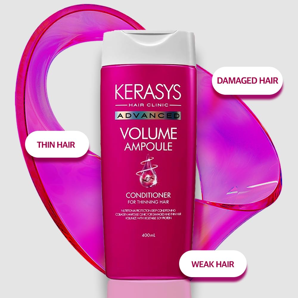 Kerasys Advanced Collagen Ampoule Clinic for Damaged and Thin Hair Volume Ampoule 13.5 fl oz / 400 ml (Shampoo + Conditioner Set)