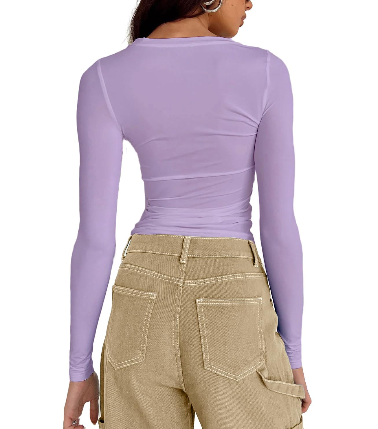 Abardsion Women's Casual Basic Going Out Crop Tops Slim Fit Long Sleeve Crew Neck Tight T Shirts (Purple, S)