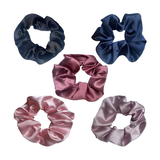 Ponytail Hair Ties,Hair Scrunchies, Satin, Set of 5, Assorted Colors (5 colors in a box No.2)