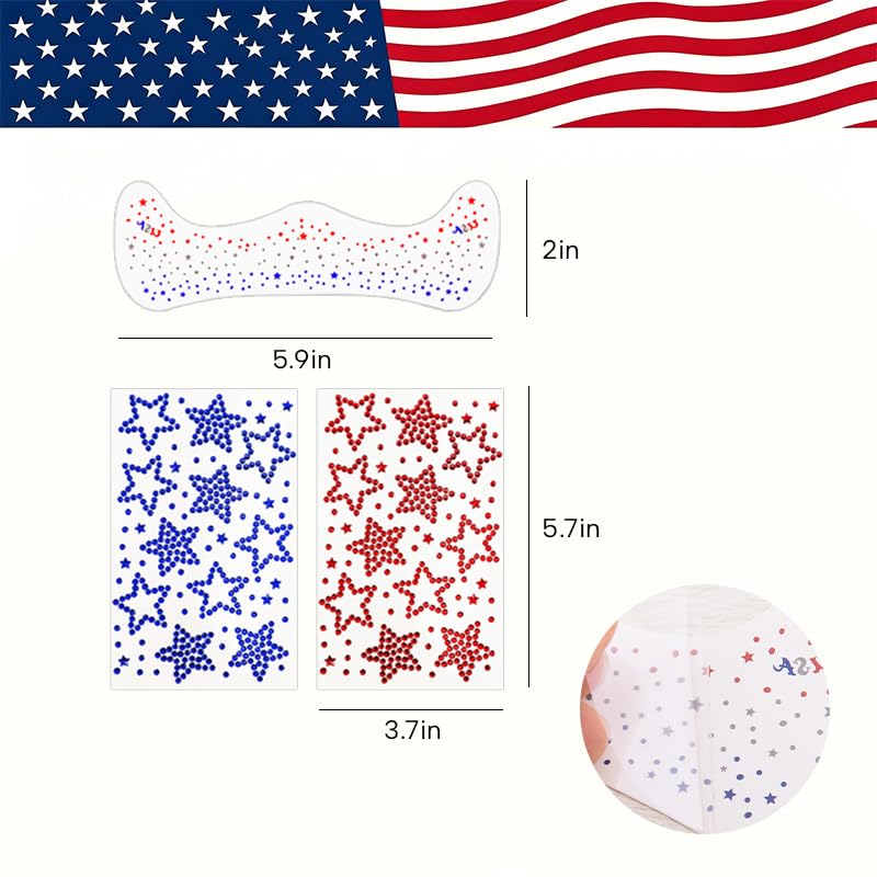 4th of July Glitter Star Face Tattoos, 3-Pack