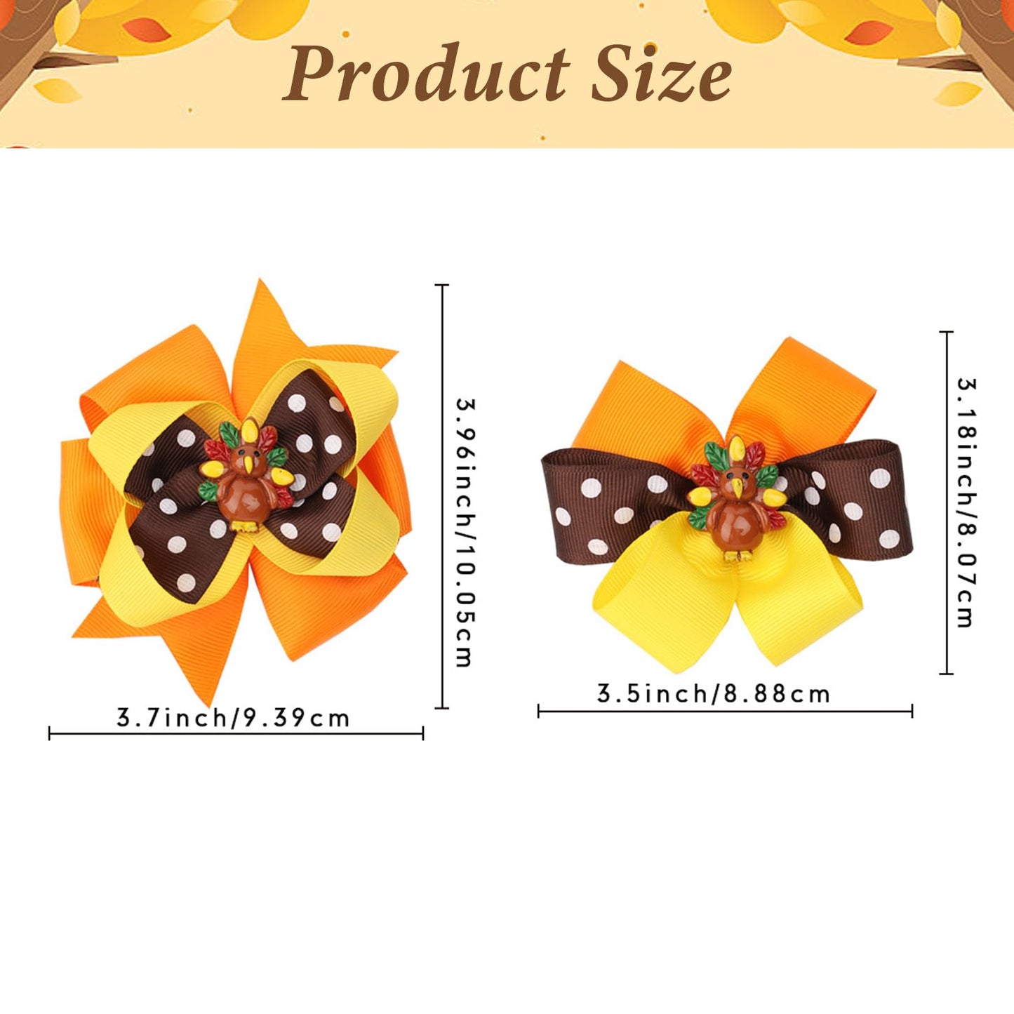 Thanksgiving Hair Bows for Toddler Baby Girls - 2Pcs Orange Yellow Brown Autumn Bow Hair Clips Alligator Hair Barrettes Cute Turkey Grosgrain Hairpin Thanksgiving Hair Accessories for Kids Girls Gifts