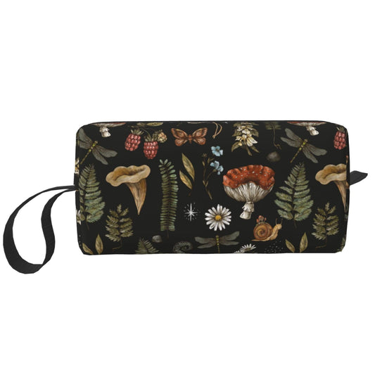 JKJOJIA Vintage Mushroom Witchcraft Witchy Makeup Bag Organizer Small Cosmetic Bags Portable Travel Toiletry Bag With Handle Simple Accessories Storage Zipper Pouch For Women Girl