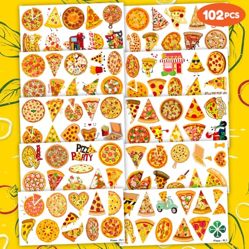 102 PCS Pizza Temporary Tattoos for Kids | Party Favors