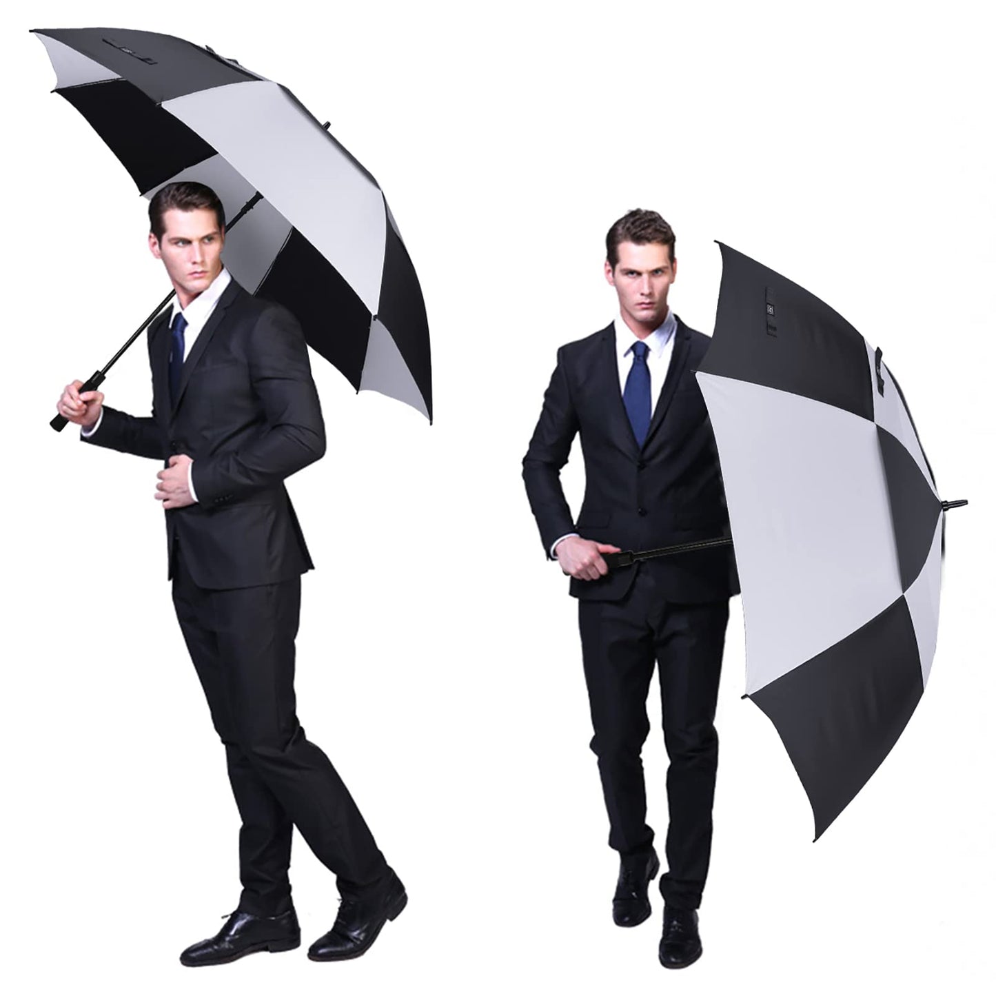 G4Free 54 Inch Automatic Open Golf Umbrella Windproof Extra Large Oversize Double Canopy Vented Windproof Waterproof Stick Umbrellas for Men (Black/White)