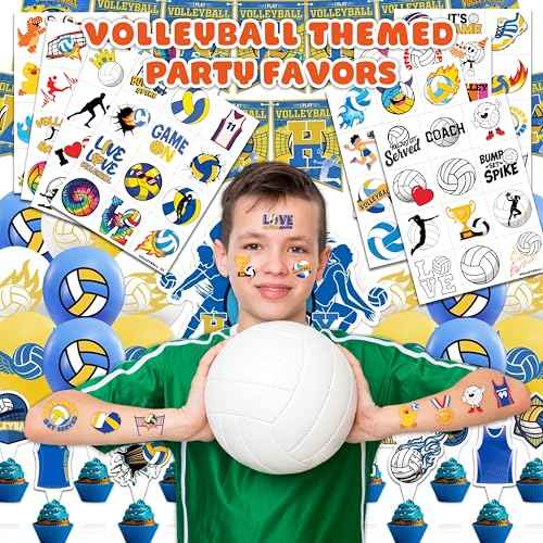 96 PCS Volleyball Sports Pre-Cut Temporary Tattoos for Kids | Super Cute Volleyball Themed Birthday Party Favors, Supplies, Decorations, Fake Tattoo Stickers, School Rewards & Gifts for Boys & Girls