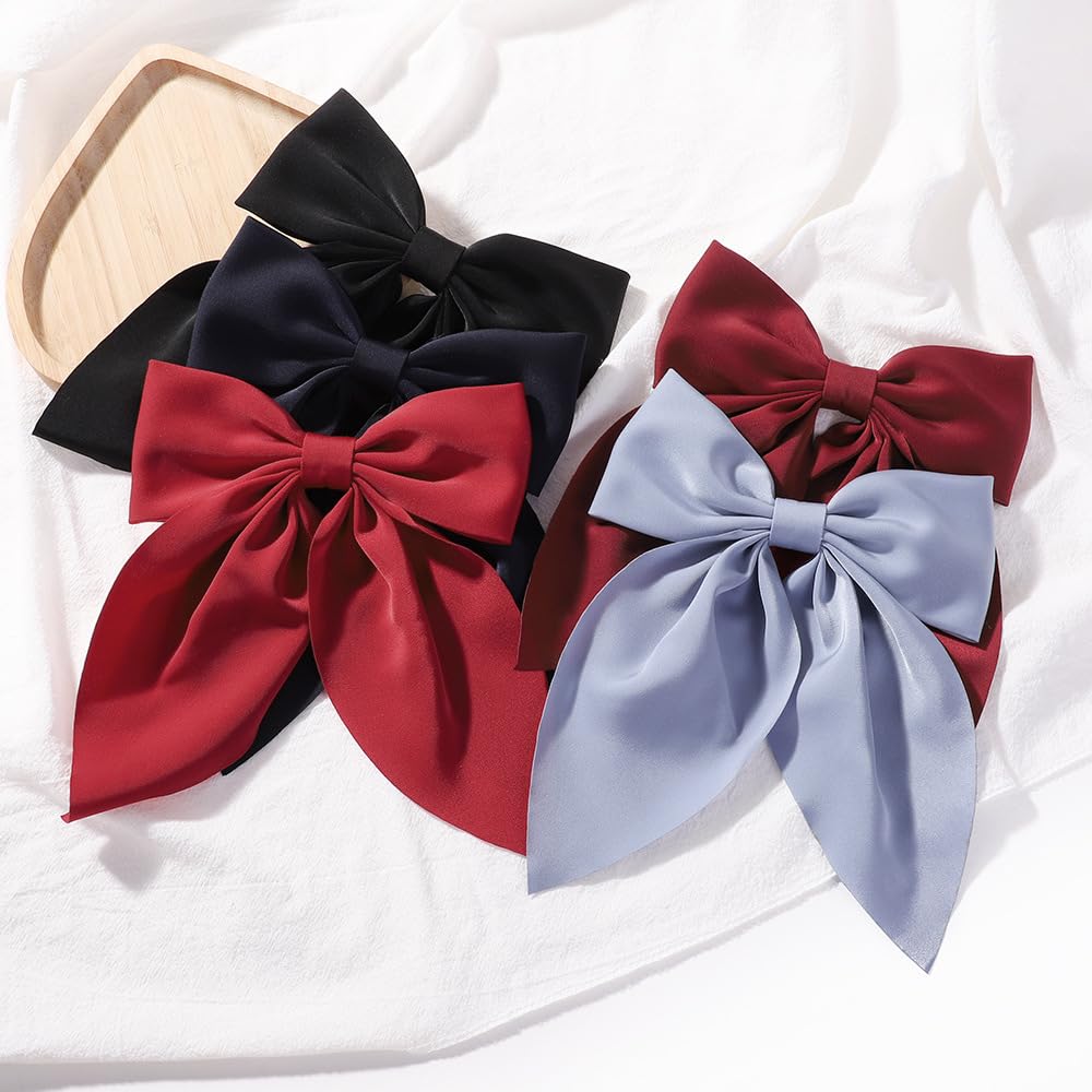 ZOONAI Women Girl Big Bowknot Hair Bows Boutique Hair Clip Hair Accessories Kids Teens Hairpin Headwear - Set of 2 (Red)