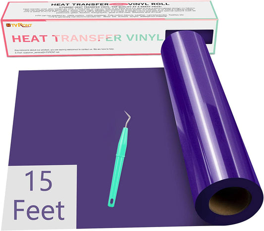 HTVRONT HTV Vinyl Rolls Heat Transfer Vinyl - 12" x 15ft Purple HTV Vinyl for Shirts, Iron on Vinyl for All Cutter Machine - Easy to Cut & Weed for Heat Vinyl Design (Purple)