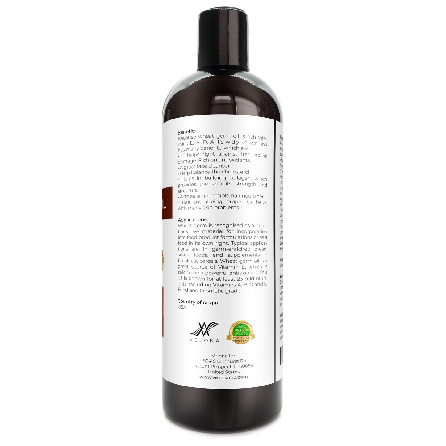 Wheat Germ Oil USP Grade by Velona - 16 fl oz | 100% Pure and Natural Carrier Oil | Unrefined, Winterized | Cooking, Face, Hair, Body & Skin Care | Use Today - Enjoy Result