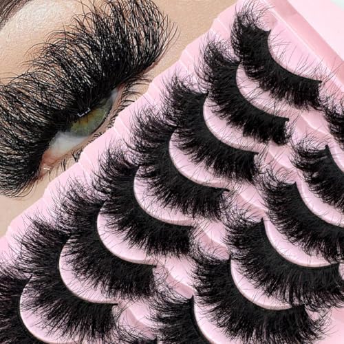 HBZGTLAD Faux Mink False Eyelashes, 9 Pairs, Fluffy Dramatic Volume, Long Strip Wispy Lashes (LZ-12)
