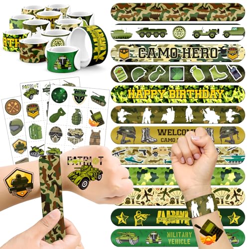Army Party Favors Set - 36 Tattoos & 24 Slap Bracelets