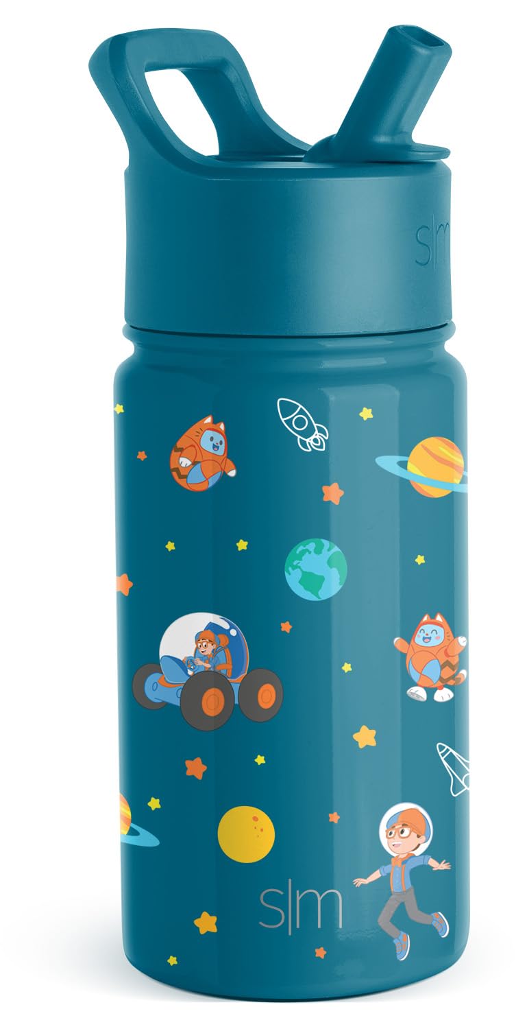 Simple Modern Blippi Kids Water Bottle with Straw Lid | Insulated Stainless Steel Reusable Tumbler for Toddlers, Girls | Summit Collection | 14oz, Blippi Space