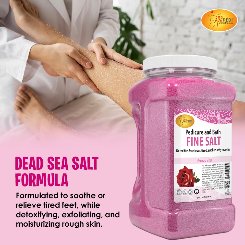 SPA REDI - Detox Foot Soak Pedicure and Bath Fine Salt, Sensual Rose, 128oz - Made with Dead Sea Salts, Argan Oil, Coconut Oil, and Essential Oil - Hydrates, Softens and Moisturizes