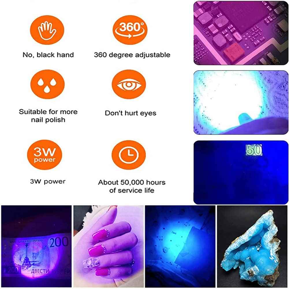 Brokimis Mini UV Lamp for Gel Nails, LED Curing Lamp with Flexible Gooseneck & Clamp 3W Portable Small Manicure UV Light Nail Dryer for Resin Curing Nail Art