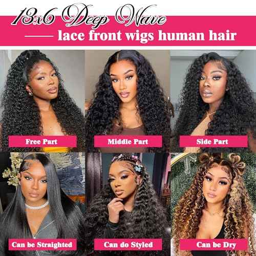 30 Inch Deep Wave Lace Front Wigs Human Hair 13x6 Hd Lace Front Wigs 180% Density For Women Wet And Wavy Glueless Wigs Pre Plucked With Baby Hair Deep Curly Wig Natural Black Color