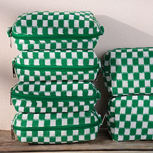 Green Checkered Makeup Bag Set 6-Pack for Women