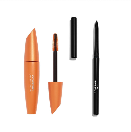 Covergirl Lash Blast Volume Mascara & Ink It By Perfect Point Plus Long Lasting Waterproof Eyeliner, Black Bundle