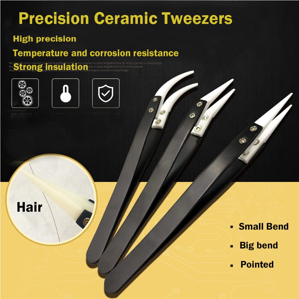 Utoolmart Straight Pointed Ceramic Tips Replaceable Heat Resistance Non-Conductive Heads for Ceramic Tweezers Black 1 Pair