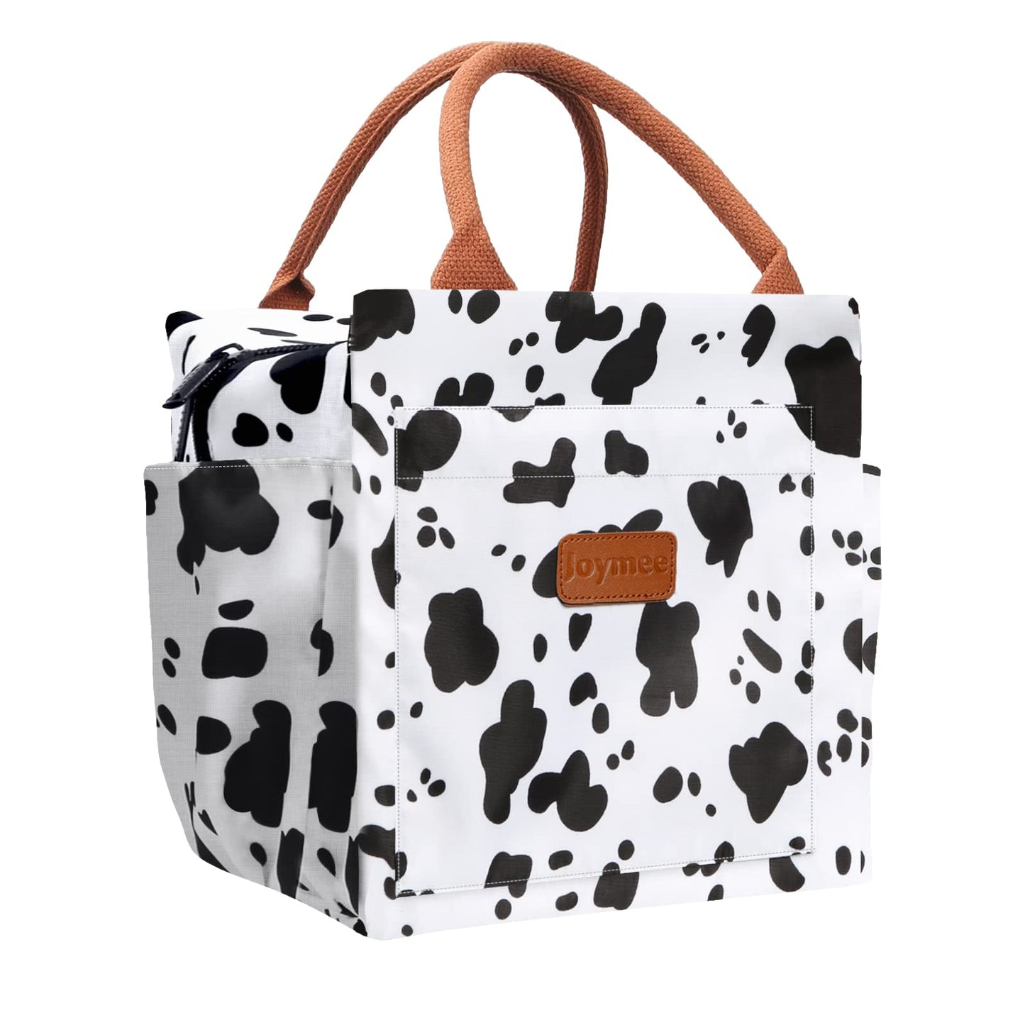 Joymee Lunch Bag Women Insulated Lunch Box Reusable Leakproof Large Spacious Cooler Tote for Womens Mens Adults with Bottle Holder and Side Pockets for Work Office Travel Picnic - Cow