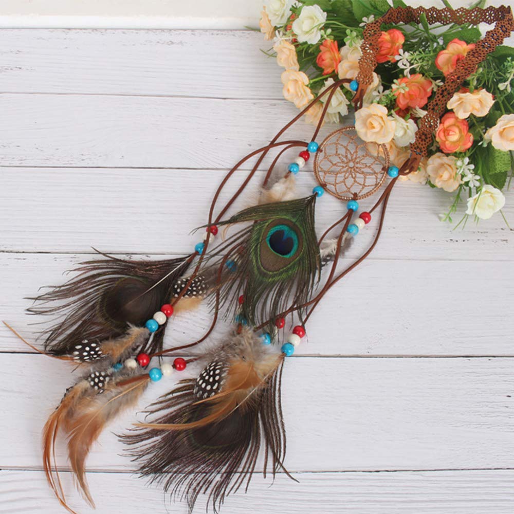 Feather Headband Hippie Indian Boho Hair Bands Tassel Bohemian Halloween Hair Hoop Women Crown Hairband Party Decoration Headdress Cosplay Costume Handmade Headpiece Hair Accessories Dreamcatcher