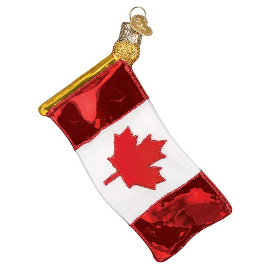 Old World Christmas Canadian Ornament, Red and White Flag