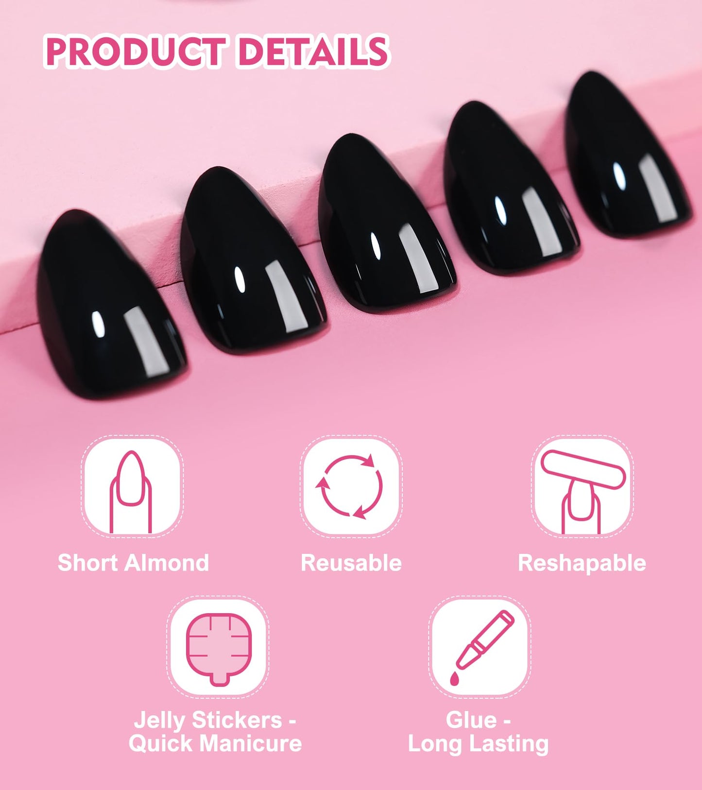 Aegenacess Press On Nails Short - Press on Nails Almond Short Stick On Nails in 15 Sizes, 30Pcs Fake Nail Kit for Women