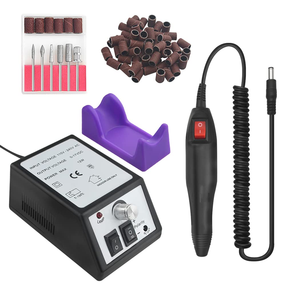 LILYS PET 20,000 RPM Light Type Professional Electric Nail Art Salon Drill Glazing Fast Machine,Electric Nail Art File Drill with 1 Pack of Sanding Bands (Black)