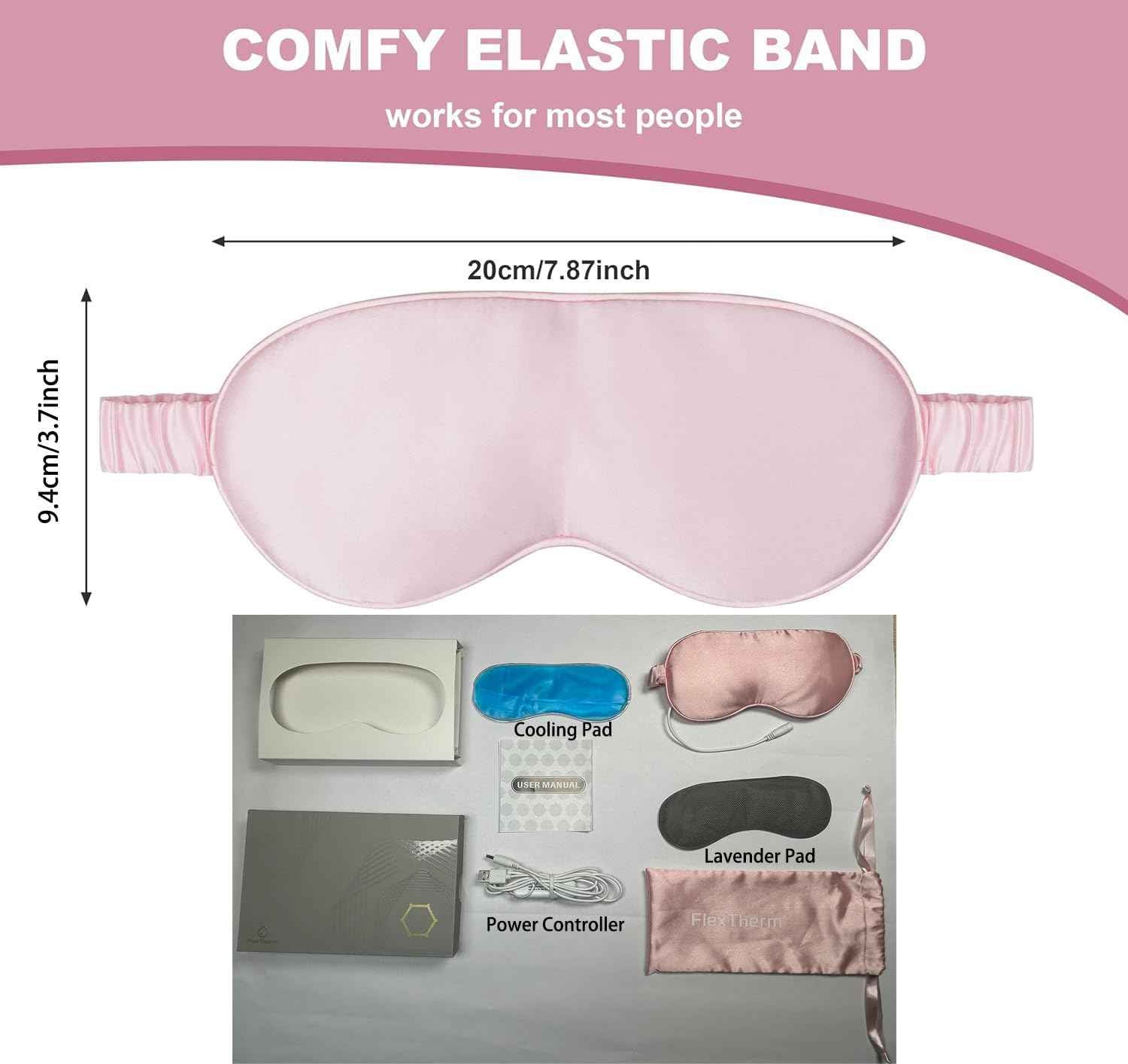 FlexTherm Pink Heated Eye Mask for Dry Eyes, MGD, Blepharitis, Stye Treatment, Warm & Cool Eye Masks, USB Powered, Adjustable, Silk-like Material