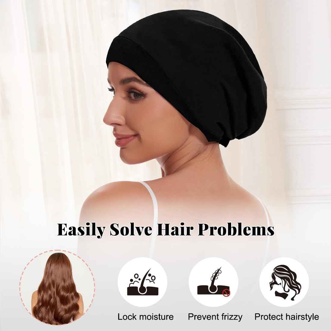 Kafteri 2 PCS Satin Silk Bonnet for Sleeping Women,Double Layer Hair Wrap Sleeping for Women Men, Silk Satin Lined Beanie Sleep Cap for Curly Hair Adjustable