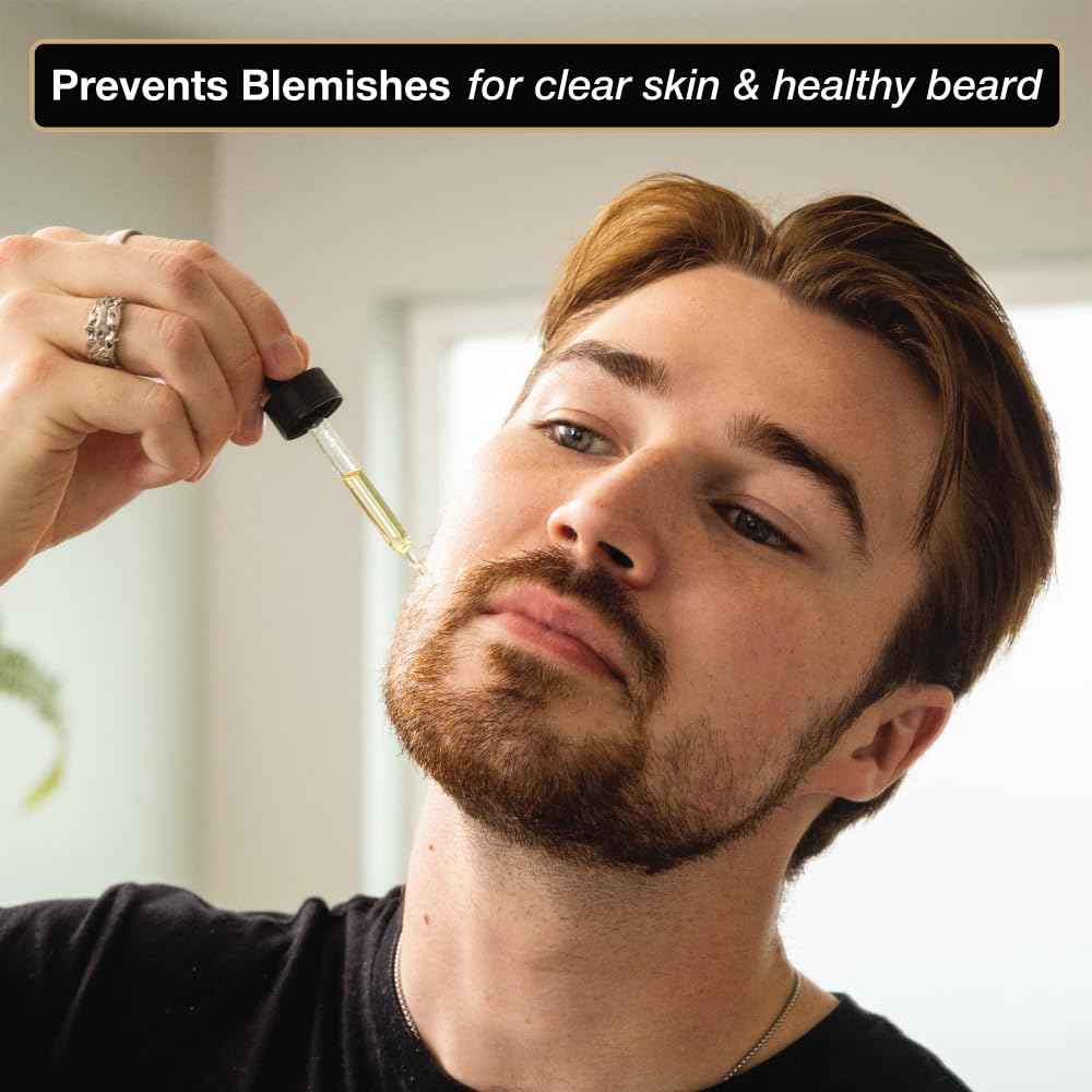 ZEUS Clarifying Beard Oil for Men, Hydrating Facial Hair Oil with Tea Tree for Sensitive Skin, Revitalizes, Treats Blemishes, Promotes Healthy Beard Growth (Made in USA) 1 fl. oz.