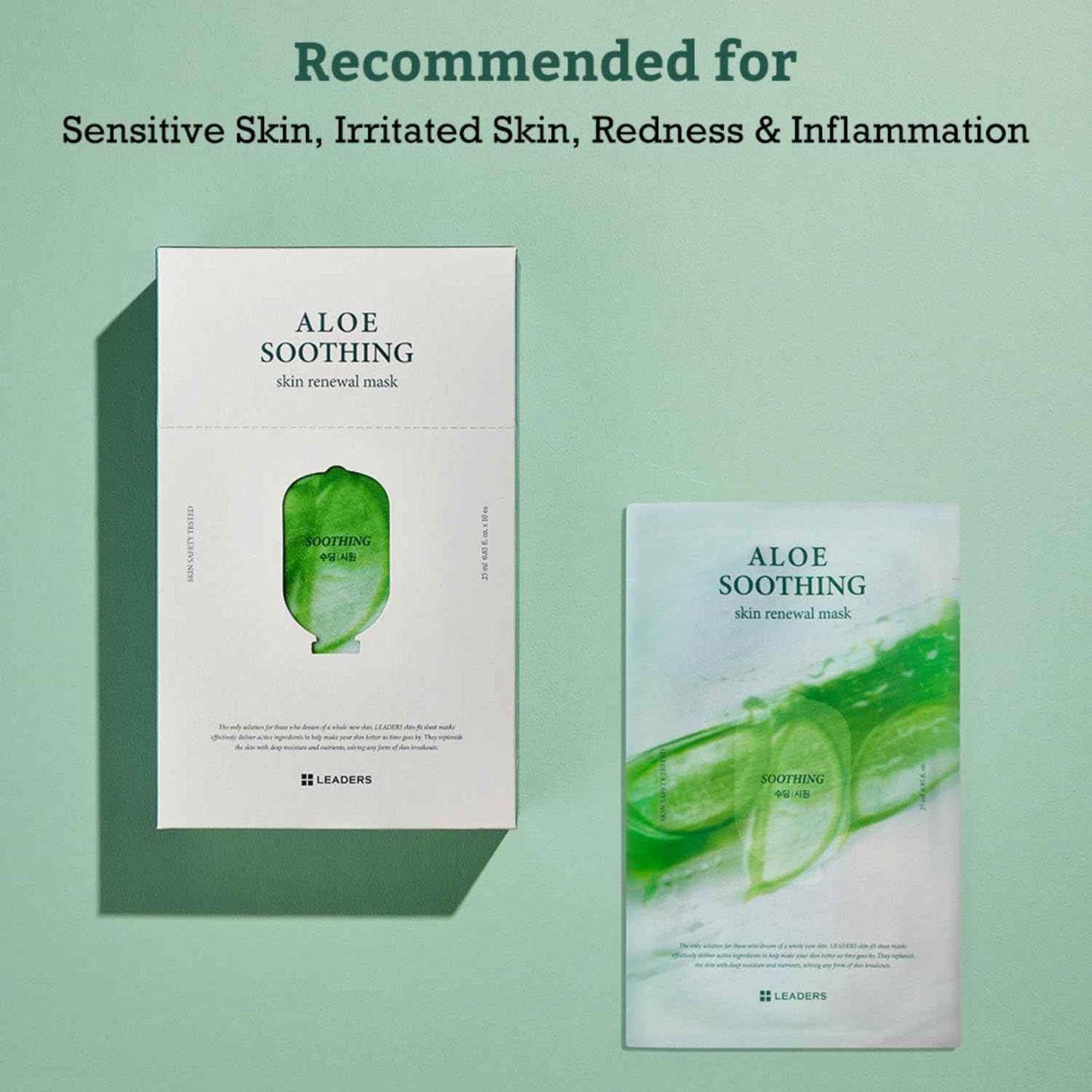 LEADERS Aloe Soothing Skin Renewal Mask – Calms Irritated Skin, Reduces Redness & Provides Deep Hydration – Gentle Formula for Sensitive Skin – Hydrating Face Mask with Aloe Vera – 10 Sheets