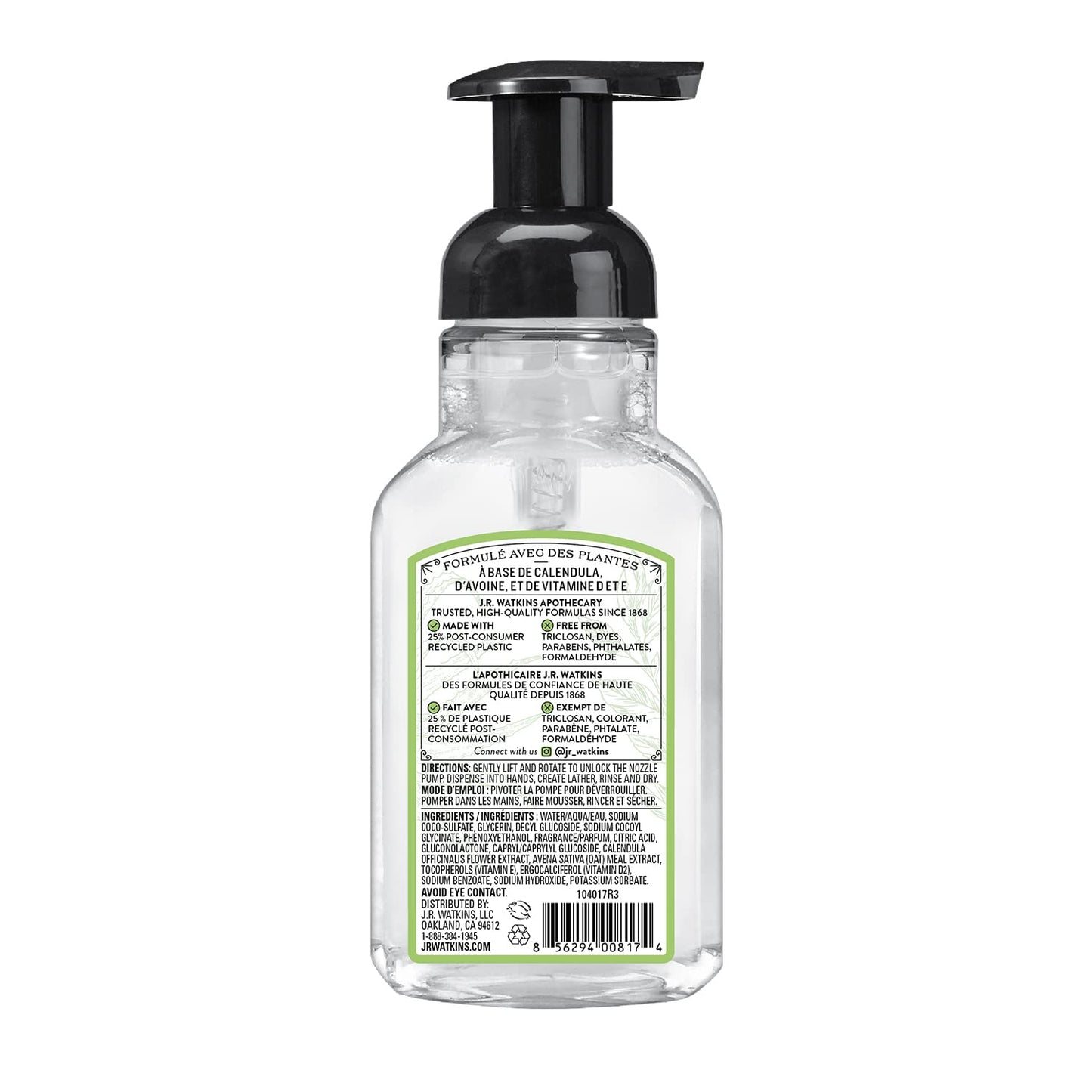 J. R. Watkins Moisturizing Gel Hand Soap, Oud, Plant-Based Ingredients, 12 oz Pump