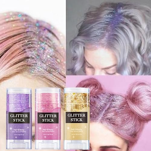 Face and Body Glitter Stick, Singer Concert Music Rave Face Body Sequins Glitter Stick for Women Face/Body/Hair/Eyes/Lip Glitter Makeup. (Pink)
