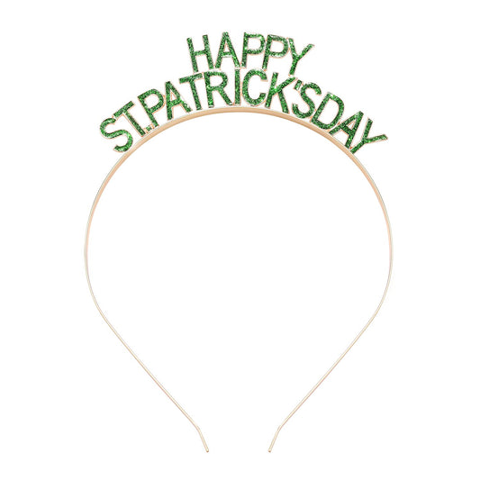 HEIDKRUEGER St.Patrick's Day Headband Green Lucky Hairband Glitter Happy ST.PATRICKS DAY Letter Headband for Irish Parade Hair Hoop