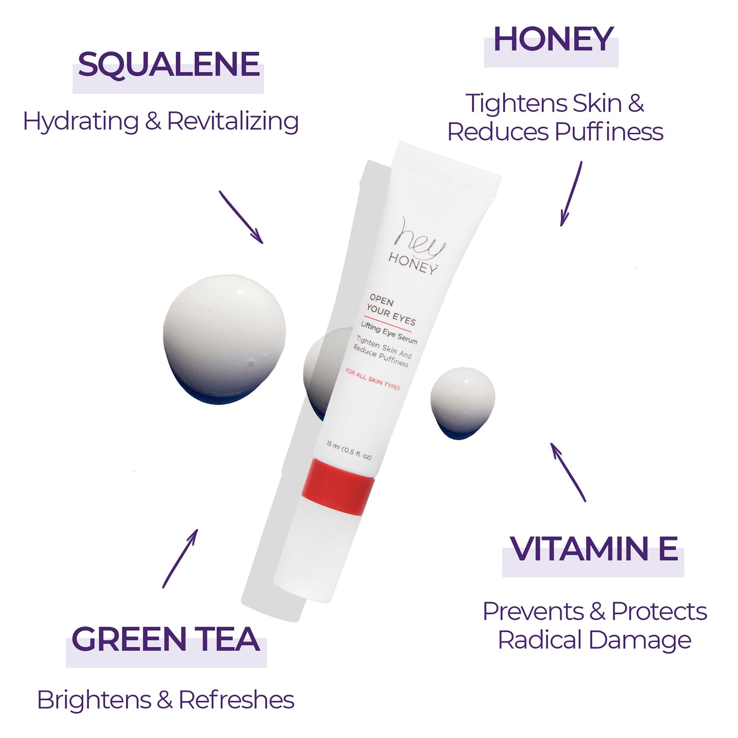 Hey Honey Open Your Eyes Lifting Eye Serum | Under Eye Cream for Dark Circles & Puffiness | Around The Eyes Hydration | Suitable For Sensitive Aging Skin | Delivers A Bright Rested look | 0.5 oz.