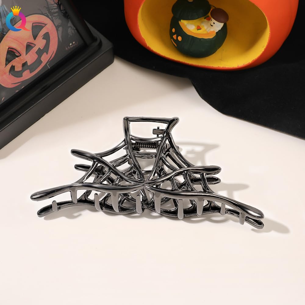 Halloween Hair Clips Spider Web Hair Claw Clips 1Pcs Black Spider Web Metal Hair Jaw Clips Strong Hold Nonslip Halloween Alloy Hair Claw Punk & Y2K-Style Hair Accessories Supplies for Women Girls