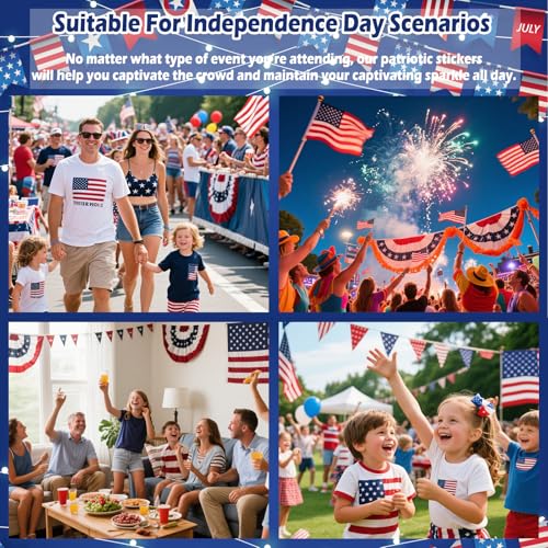 Yosca 6Pc Red White Blue Glitter Temporary Tattoos 4th July