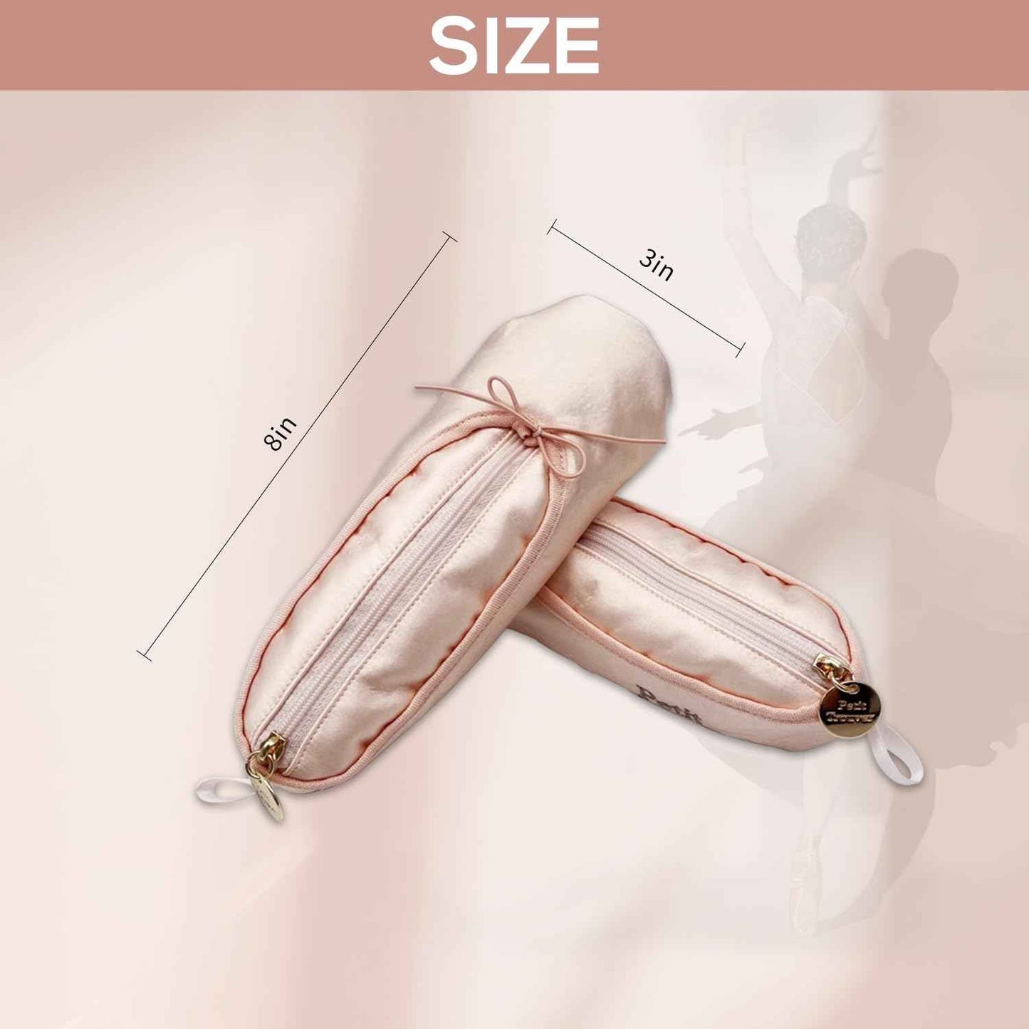 PWQEIONC Ballet Shoe Makeup Bag, Small Cosmetic Bag for Trip Portable Cosmetic Travel Bag, Ballet Dance Shoe Makeup Bag Gifts for Women Girl Dancer Lover (Pale Pink)