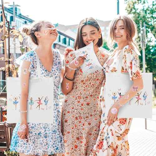 Y1tvei Cute Ballerina Canvas Bags Kit- Ballet Dancing Girl Recital Gifts with Tote bag Makeup Pouch Stickers Bracelet Card