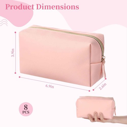 8 Pcs Small Makeup Bags, PU Leather Preppy Bags for Women, Waterproof Cosmetic Pouches, Portable Toiletry Bags for Travel, Daily Storage Beauty Organizers