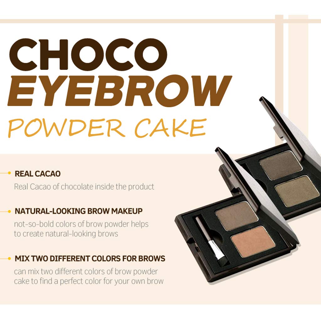 SKINFOOD Choco Eyebrow Powder Cake from Real Cacao - Eyebrow Powder Duo Palette with Minerals - Great Gifts Ideas for Women, Mom, Teacher, Officemate, Sister, Best Friend (#1 Grey Khaki Black)