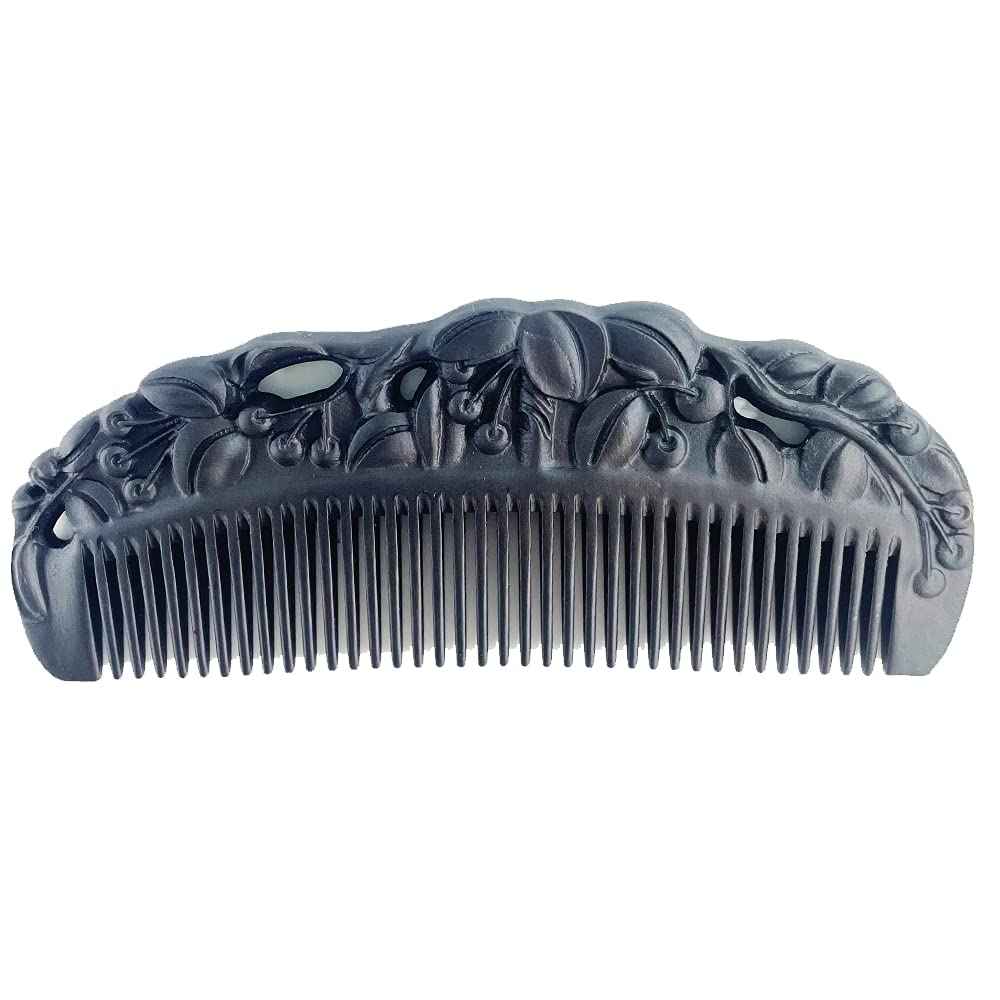 Sitronugras Black Sandalwood Natural Hair Comb, Ebony Carved Fine Tooth Wooden Comb- Anti-Static No Snag Handmade Hair Wood Comb for Women Men - with gift box