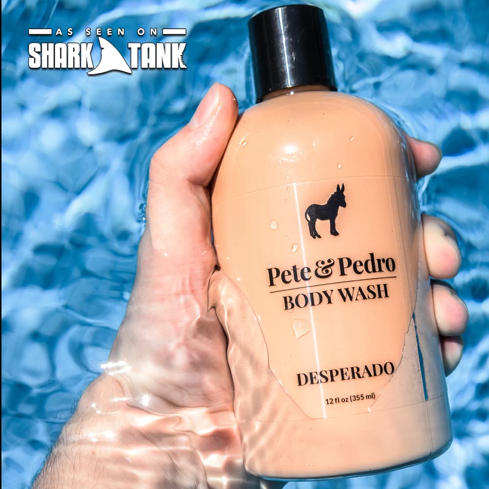 Pete & Pedro GOLD BODY WASH For Men - Masculine Leather Scented Moisturizing Men's Shower Bodywash | Has Activated Charcoal & Helps With Dry Skin | As Seen on Shark Tank, 12 oz.